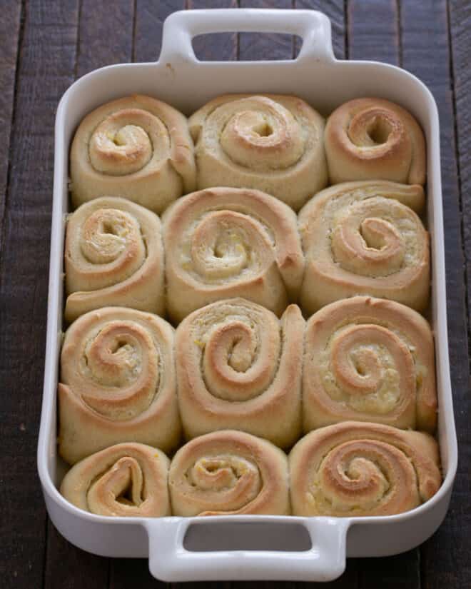 Rolls baked then frosted.