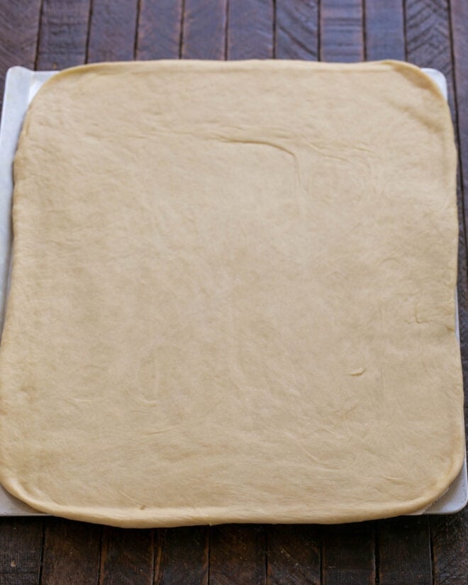 Dough rolled  into an 18 x 12-inch rectangle.