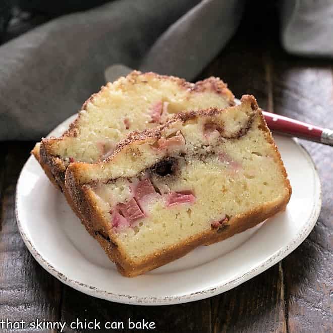 Two slices of one of the best Rhurbarb Bread Recipes