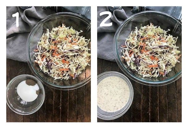 Coleslaw process shots numbered 1, 2.