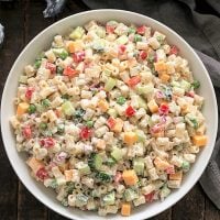 Overhead view of easy pasta salad recipe