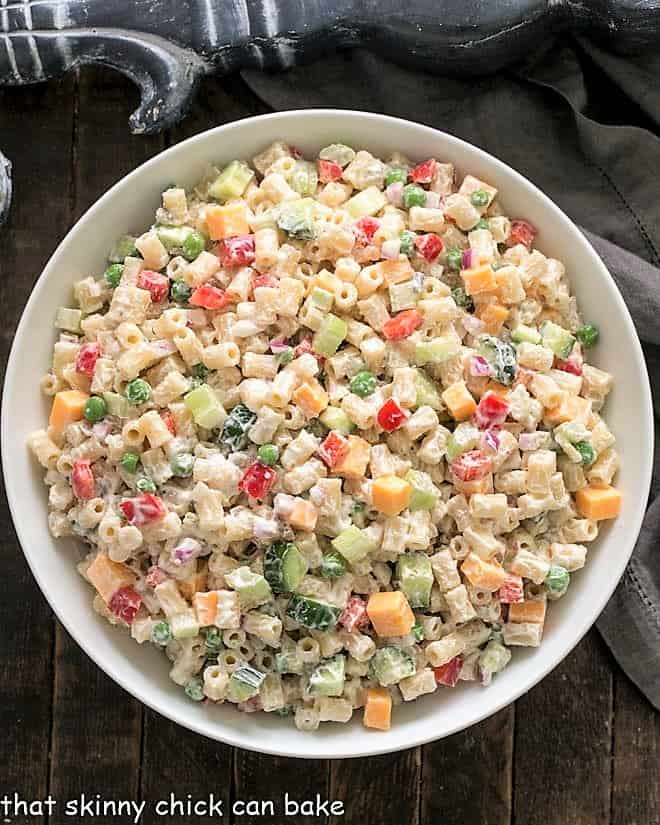 Overhead view of Vegetarian Pasta Salad.