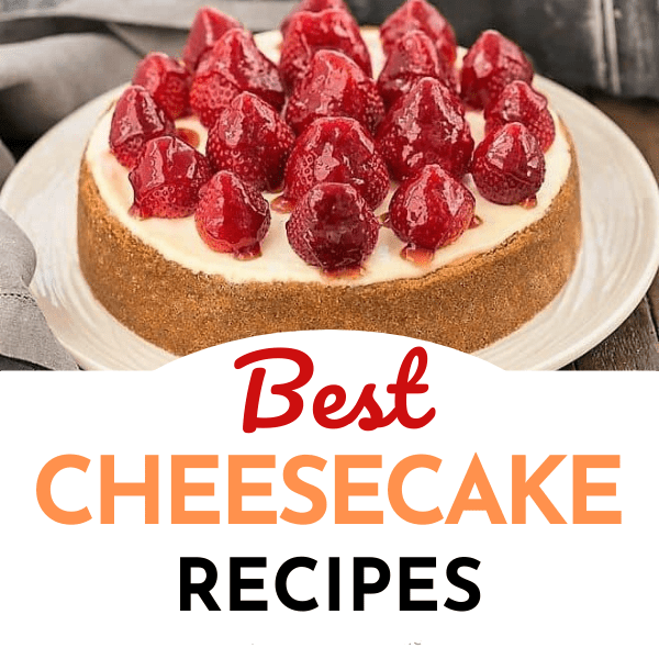 Unique Cheesecake Recipes collage with one photo and a text box below