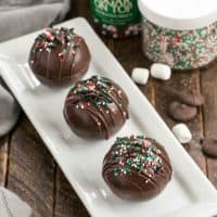 Holiday Hot Chocolate Bombs on a white tray