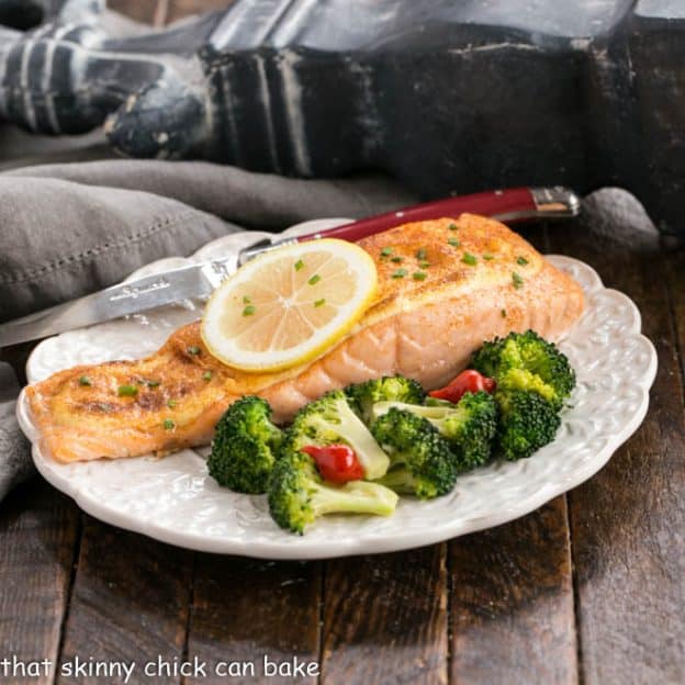 Dijon Mayonnaise Roasted Salmon - That Skinny Chick Can Bake