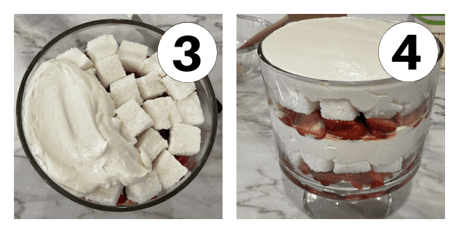 Process shots 3 and 4 for strawberry trifle with numbers.