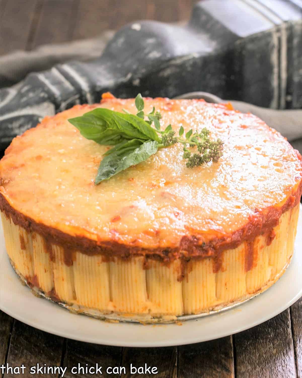 Rigatoni Bake on a white serving plate.