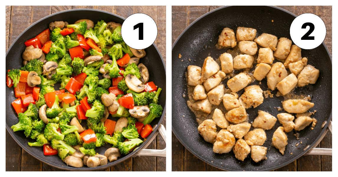 Chicken Broccoli Stir Fry Process Shots labeled 1,2.