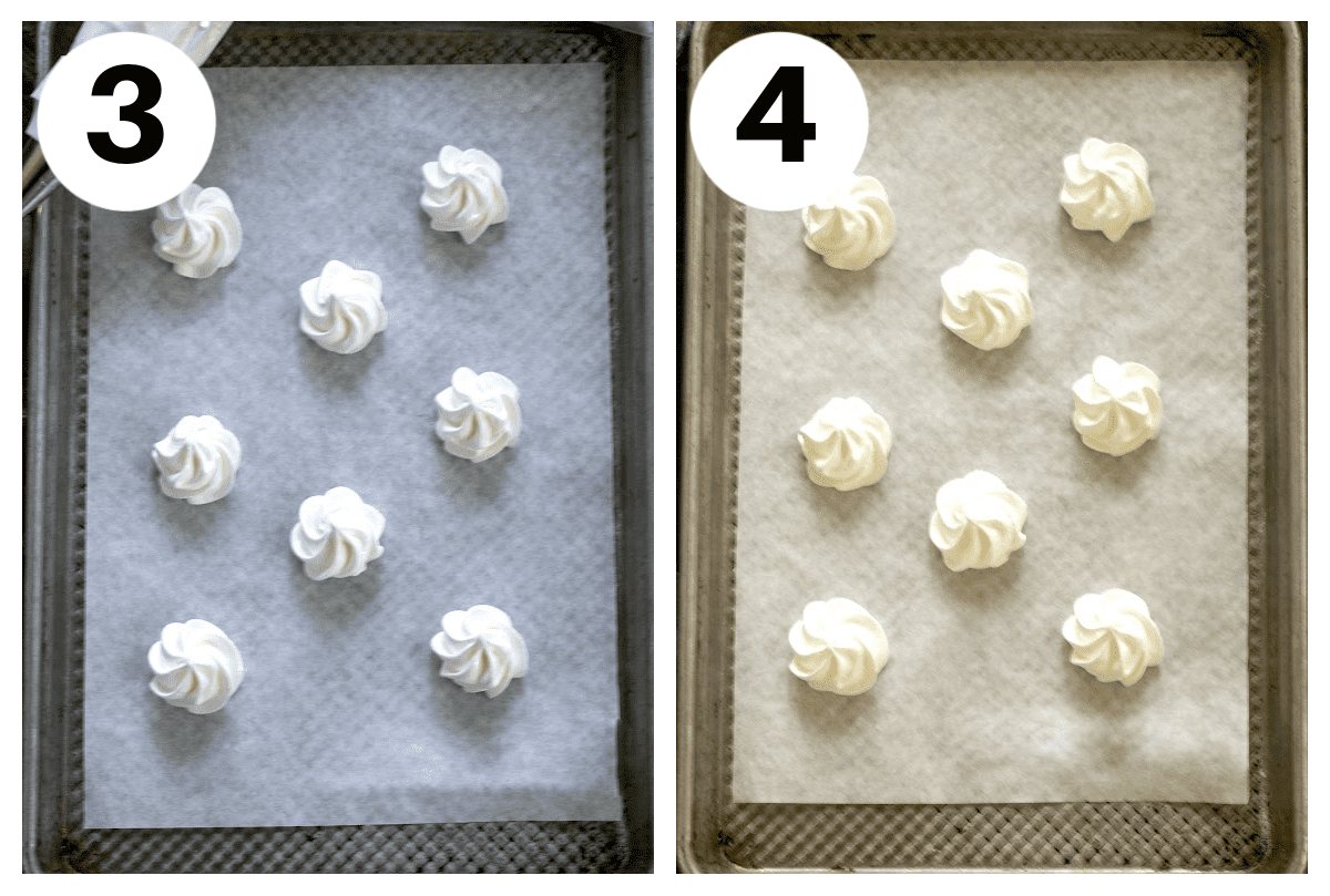 Meringue cookies process shots numbered 3,4.