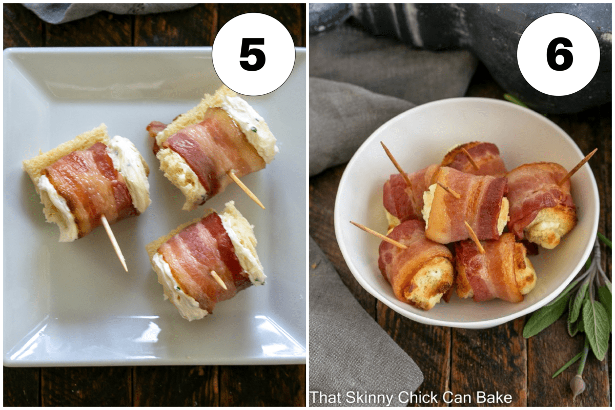 Bacon Roll Ups Steps 5 and 6.