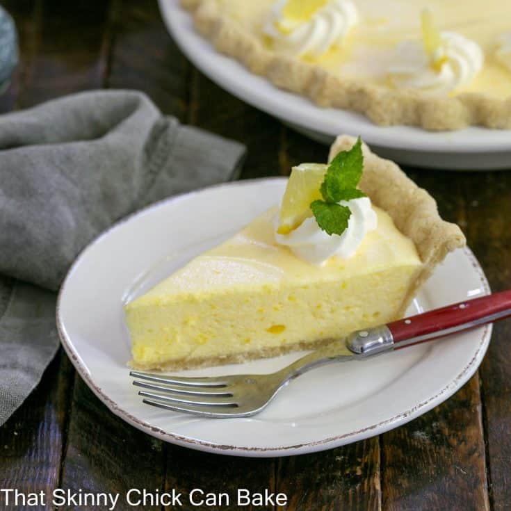 slice of lemon pie recipe on a round white dessert plate