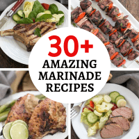 30+ Marinade Recipes collage with 4 photos and circular title text box