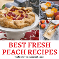 Peach recipes collage with 3 photos above a title text box