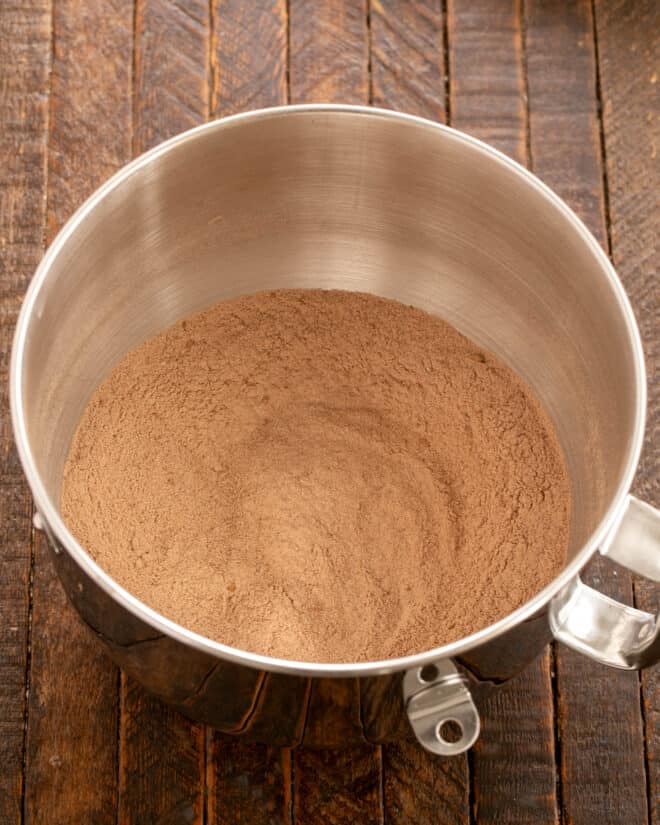 Snack Cake dry ingredients in mixing bowl
