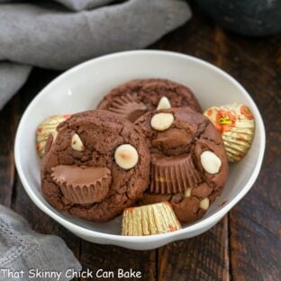 Moose Tracks Cookies in a white ceramic bowl.