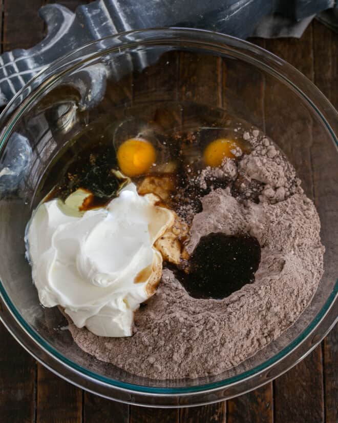 Kahlua Cake ingredients in a bowl.