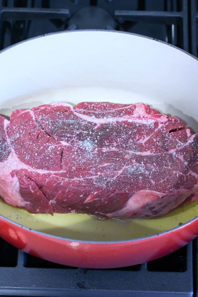 Pot roast searing in oil.