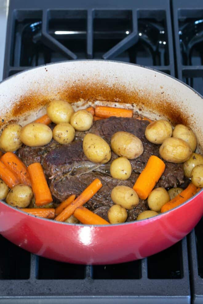 Pot roast with carrots and potatoes added.