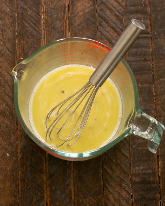 Oil and lemon juice whisked together.